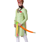 Maharaja Style Lime Green Brocade Silk Sherwani | Regal Ethnic Wear | Jaipurio